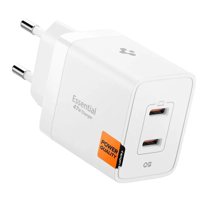 Spigen Essential EE472EU GaN Pro – 2x USB-C 47 W sieninis įkroviklis (baltas)