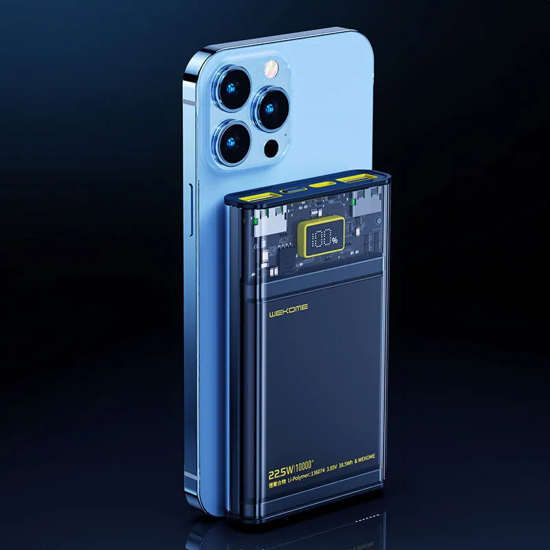 WEKOME WP-321 Vanguard Series – 20000 mAh išorinė baterija, itin greitas įkrovimas, PD 20W + QC 22.5W (juoda / skaidri)