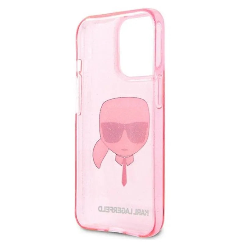 Karl Lagerfeld Karl’s Head Glitter – dėklas iPhone 13 Pro Max telefonui (rožinis)