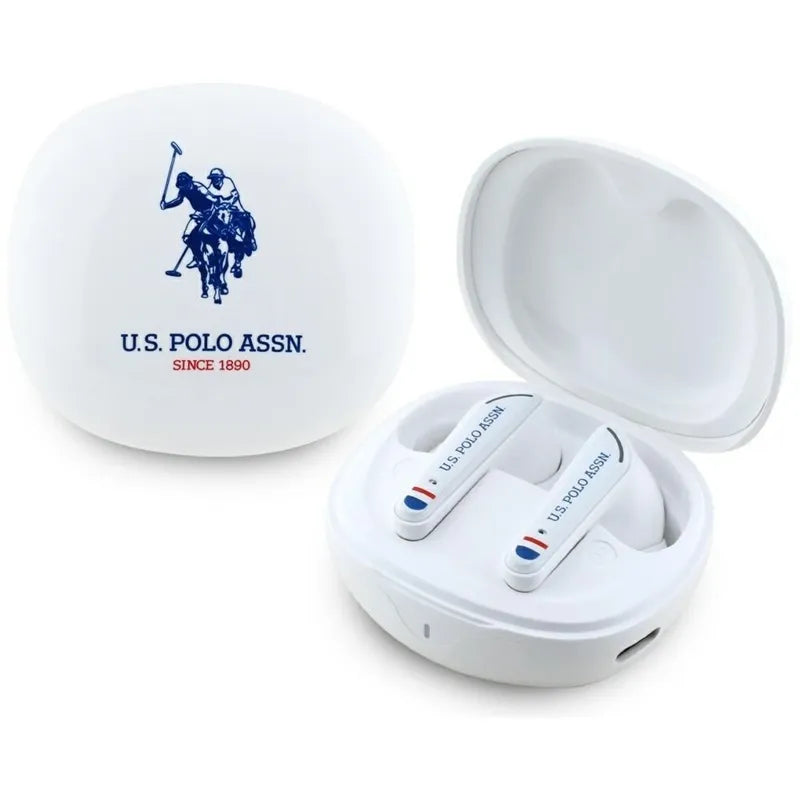 US Polo Assn DH Logo – TWS ausinės + įkrovimo dėklas (baltos)