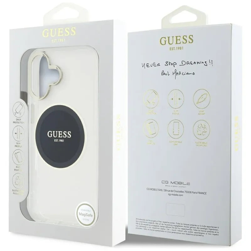 Guess IML Metal Colored Circle Classic Logo MagSafe – dėklas iPhone 16 (juodas)