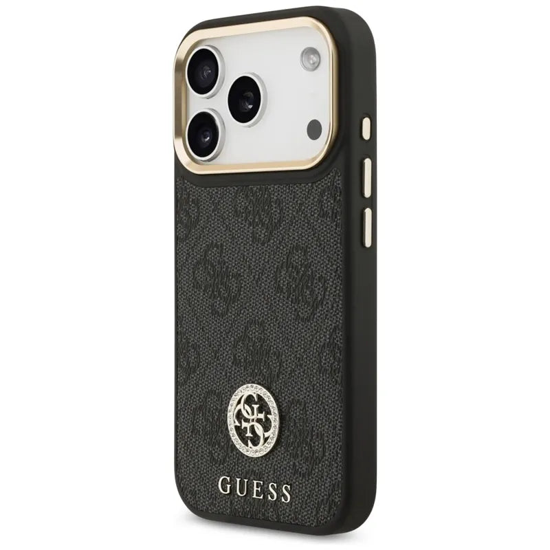 Guess 4G Strass Logo MagSafe - Dėklas iPhone 17 Pro (juodas)