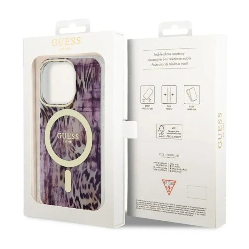 Guess Leopard MagSafe – dėklas iPhone 14 Pro Max (rožinis)