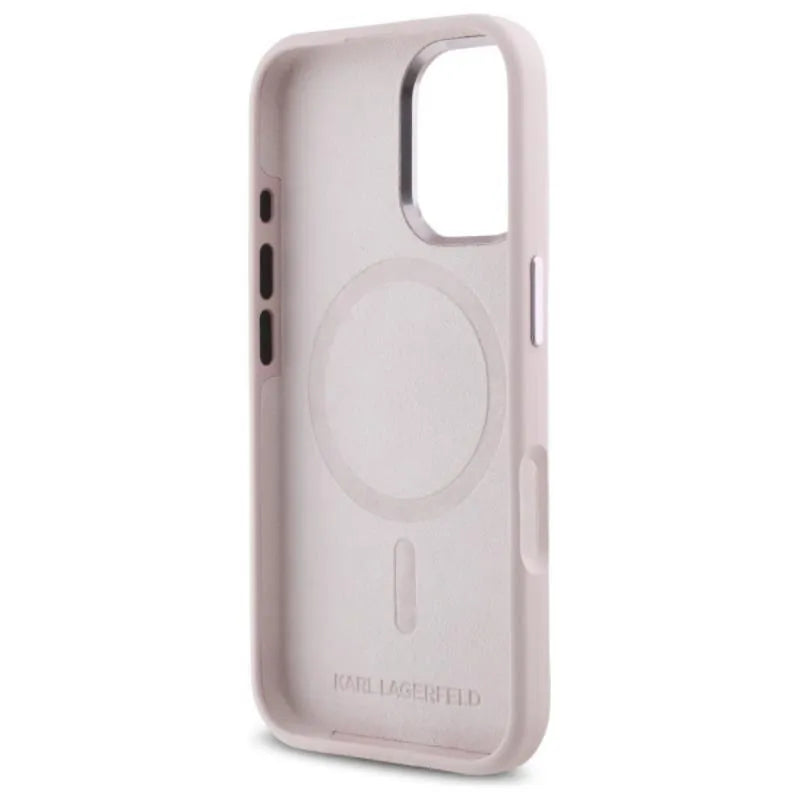 Karl Lagerfeld Silicone Shadow Metal Initial MagSafe – dėklas iPhone 16 (rožinis)