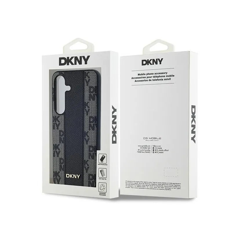 DKNY Leather Checkered Mono Pattern MagSafe - dėklas Samsung Galaxy S24+ telefonui (juodas)