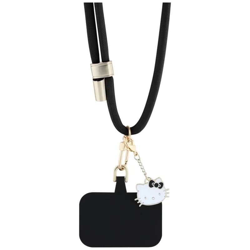 Hello Kitty Patch & Kitty Head Charm – universalus telefono dirželis / virvelė (juodas)