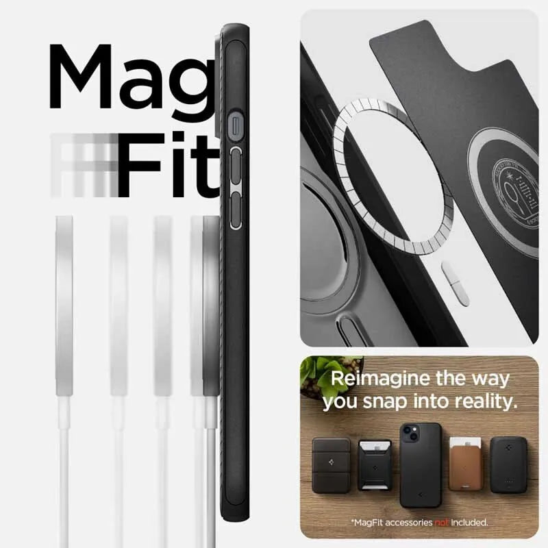 Spigen Mag Armor – dėklas iPhone 15 Plus / iPhone 14 Plus (juodas)