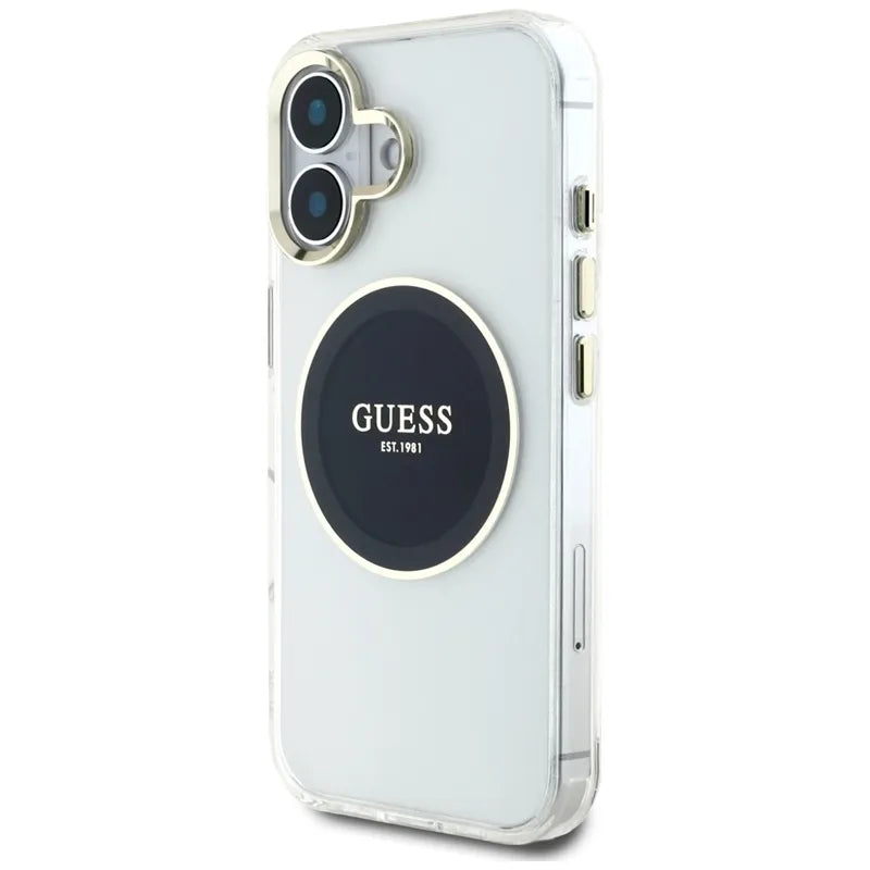 Guess IML Metal Colored Circle Classic Logo MagSafe – dėklas iPhone 16 (juodas)