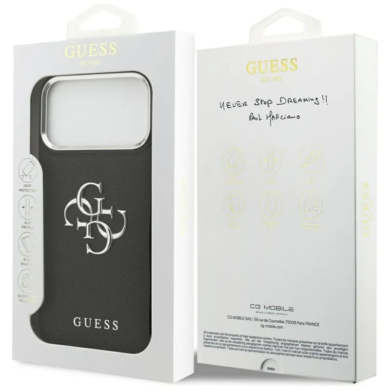 Guess Grained Big 4G Classic Logo - Dėklas iPhone 17 Pro Max (juodas)