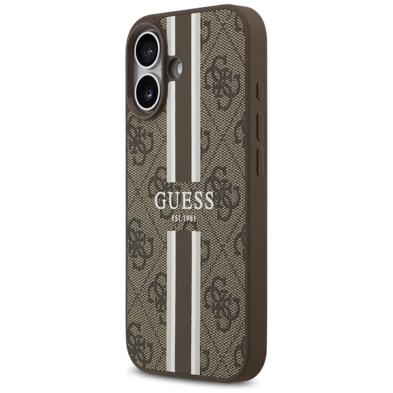 Guess 4G Printed Stripes MagSafe – Dėklas iPhone 17 (ruda)