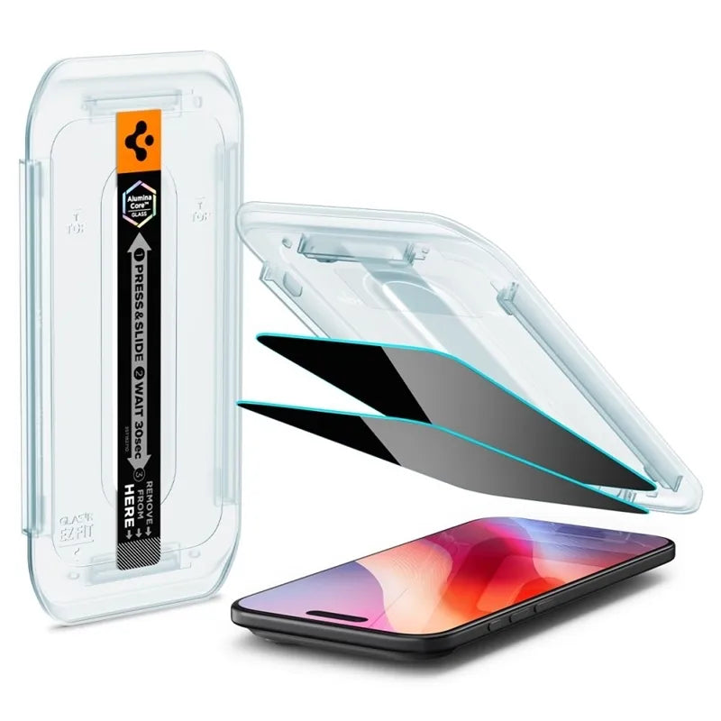 Spigen GLAS.TR EZ FIT Privacy 2 vnt. pakuotė – grūdintas stiklas su privatumo filtru iPhone Air