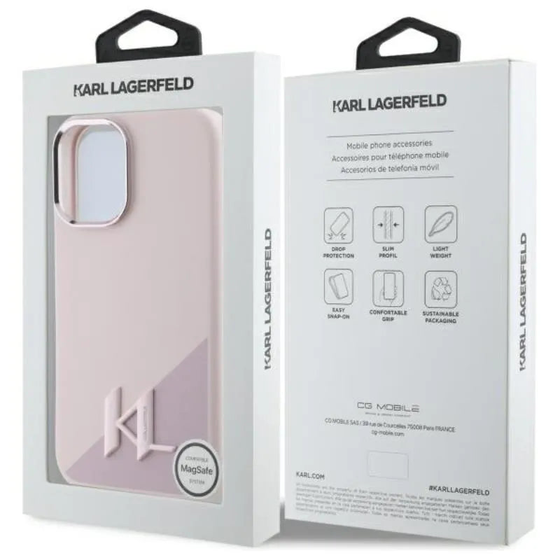 Karl Lagerfeld Silicone Shadow Metal Initial MagSafe – dėklas iPhone 16 (rožinis)