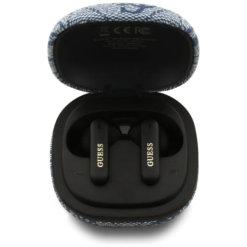 Guess 4G Classic Metal Logo – Bluetooth TWS ENC ausinės + įkrovimo dėklas (Mėlyna)