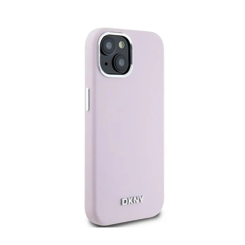 DKNY Liquid Silicone Small Metal Logo MagSafe – dėklas iPhone 15 / 14 / 13 (rožinis)