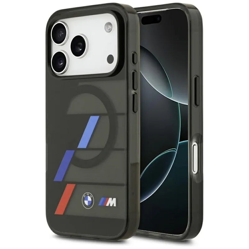 BMW M IML Metal Buttons Tricolor Lines MagSafe – dėklas iPhone 17 Pro (juodas)