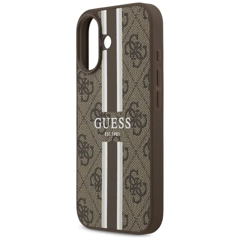 Guess 4G Printed Stripes MagSafe – Dėklas iPhone 17 (ruda)