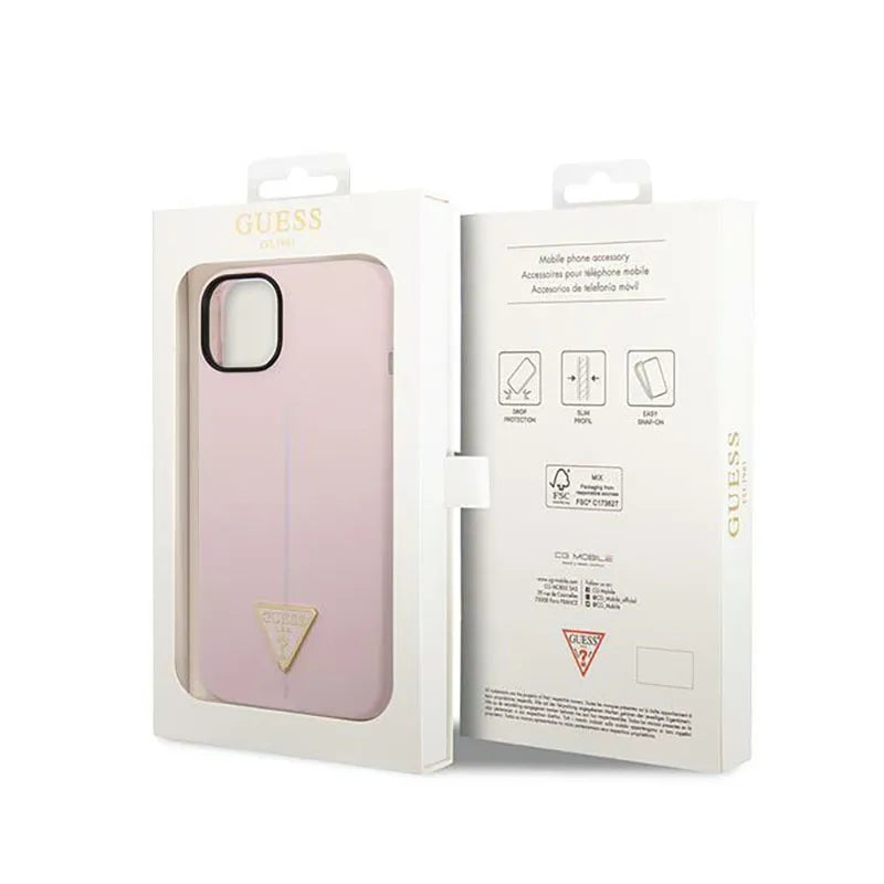 Guess Silicone Triangle Logo – dėklas iPhone 14 Plus (violetinis)