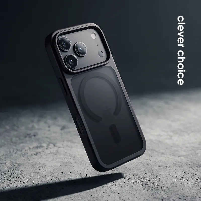 Crong Hybrid Matte Magnetic – MagSafe dėklas, skirtas iPhone 18 Pro / 17 Pro (juodas)