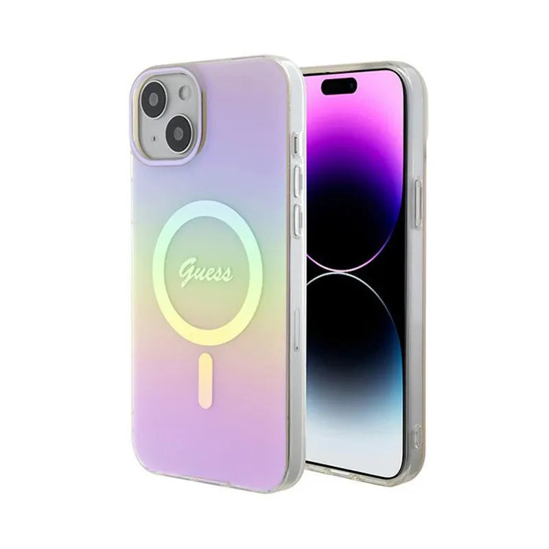 Guess IML Iridescent MagSafe – dėklas iPhone 15 Plus (rožinis)