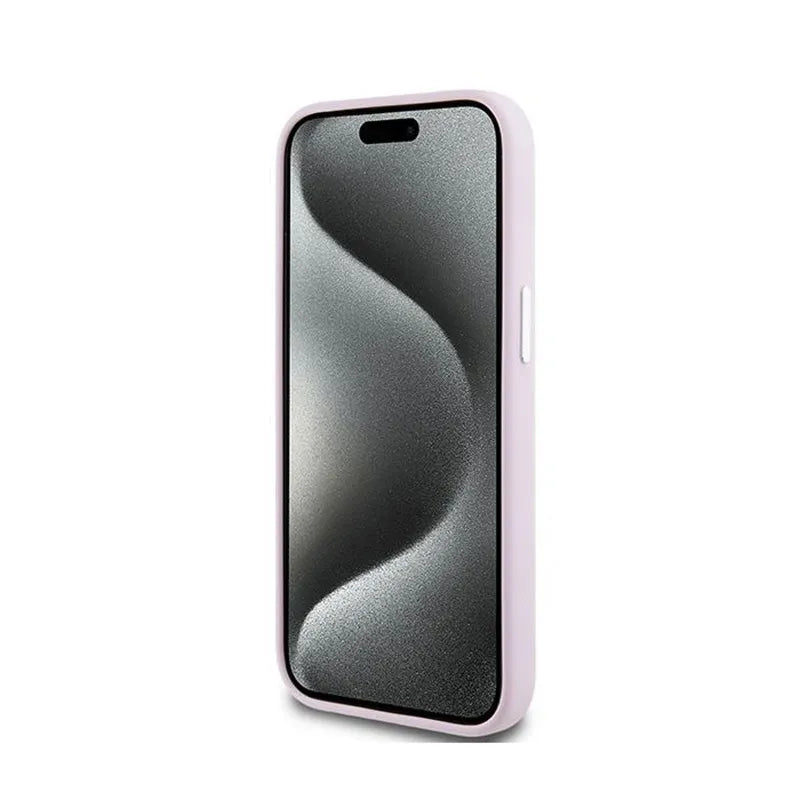 DKNY Liquid Silicone Small Metal Logo MagSafe – dėklas iPhone 15 / 14 / 13 (rožinis)
