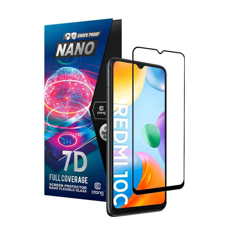 Crong 7D Nano Flexible Glass – nedūžtantis 9H hibridinis stiklas visam Xiaomi Redmi 10C ekranui