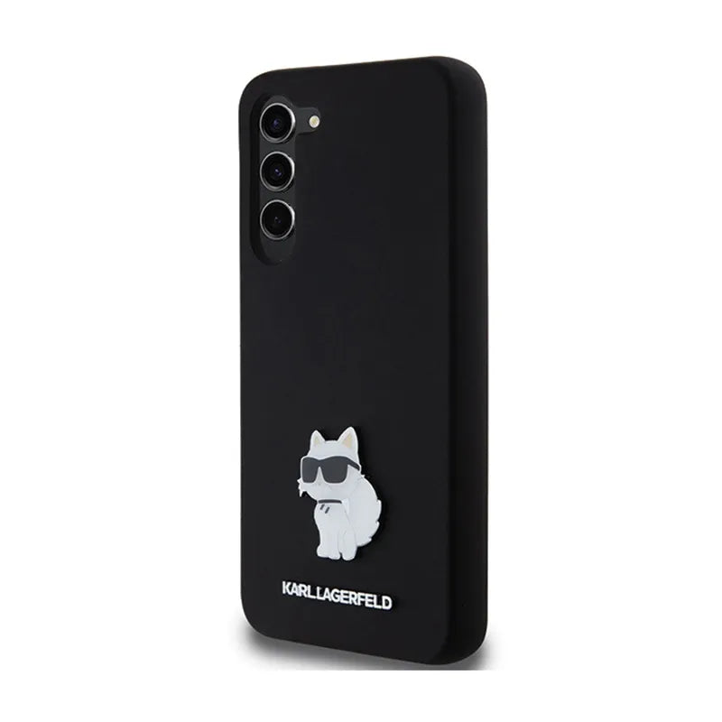 Karl Lagerfeld Silicone Choupette Metal Pin – dėklas Samsung Galaxy S24+ (juodas)