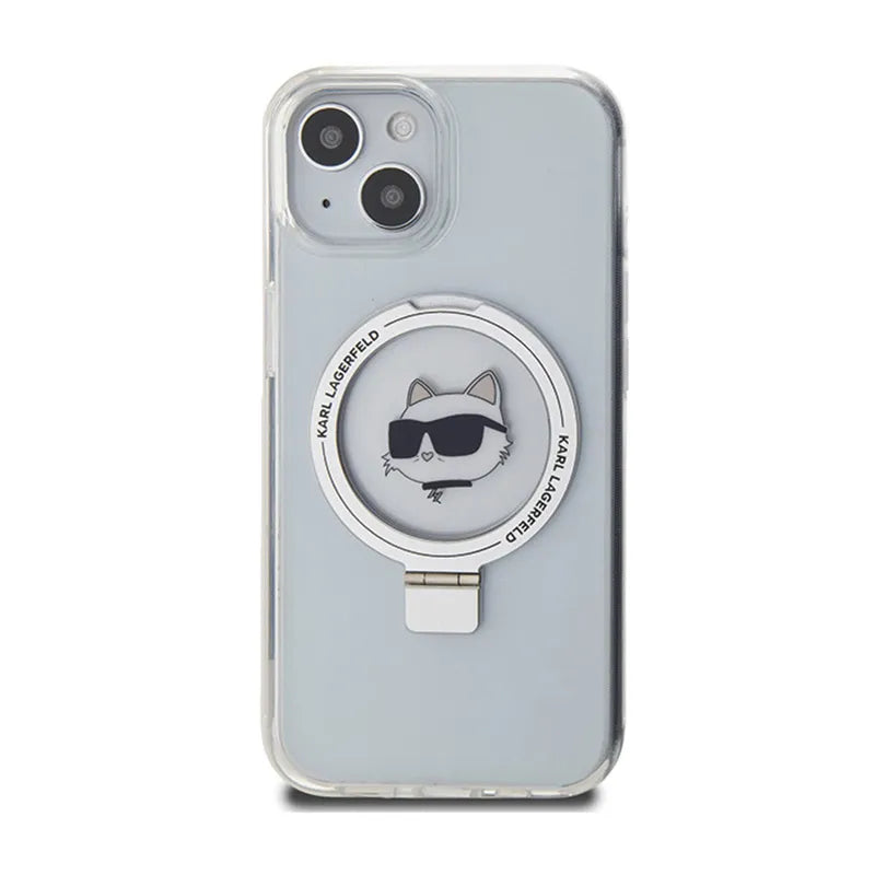 Karl Lagerfeld Ring Stand Choupette Head MagSafe – dėklas iPhone 15 telefonui (baltas)