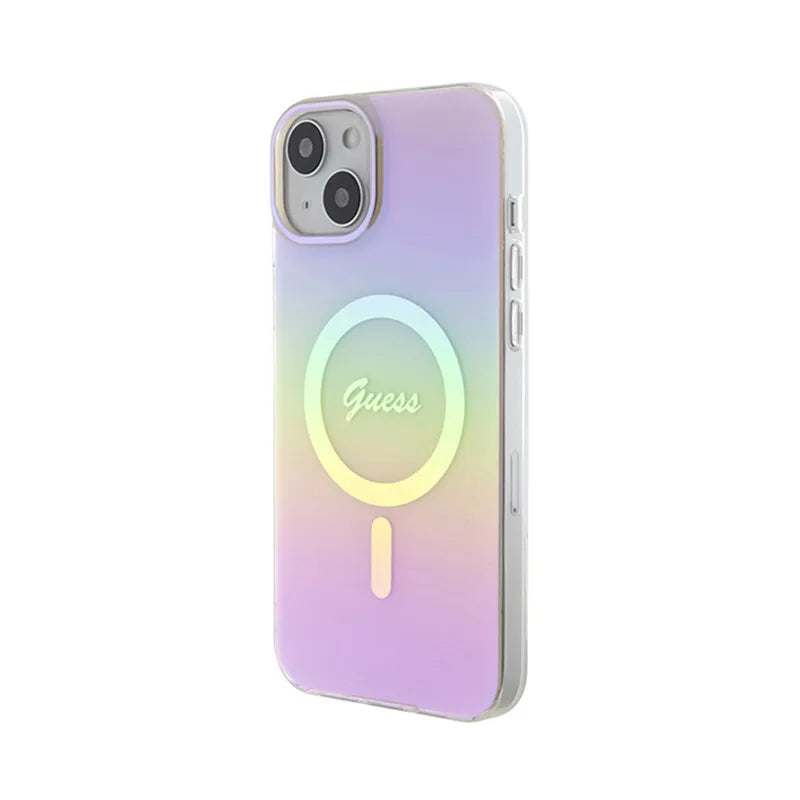 Guess IML Iridescent MagSafe – dėklas iPhone 15 Plus (rožinis)