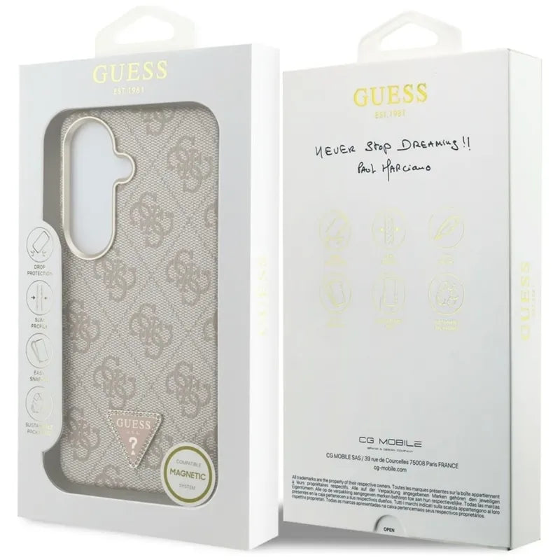 Guess 4G Triangle Logo MagSafe – dėklas Samsung Galaxy S26 telefonui (rožinis)