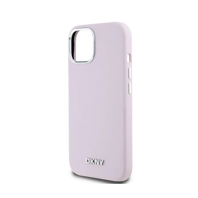 DKNY Liquid Silicone Small Metal Logo MagSafe – dėklas iPhone 15 / 14 / 13 (rožinis)