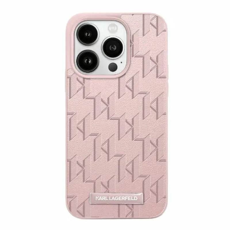 Karl Lagerfeld Leather Monogram Metal Logo – Dėklas iPhone 15 Pro Max (rožinis)