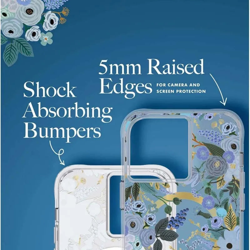 Rifle Paper Clear MagSafe - Dėklas „iPhone 14 Pro Max“ telefonui (Garden Party Blue)