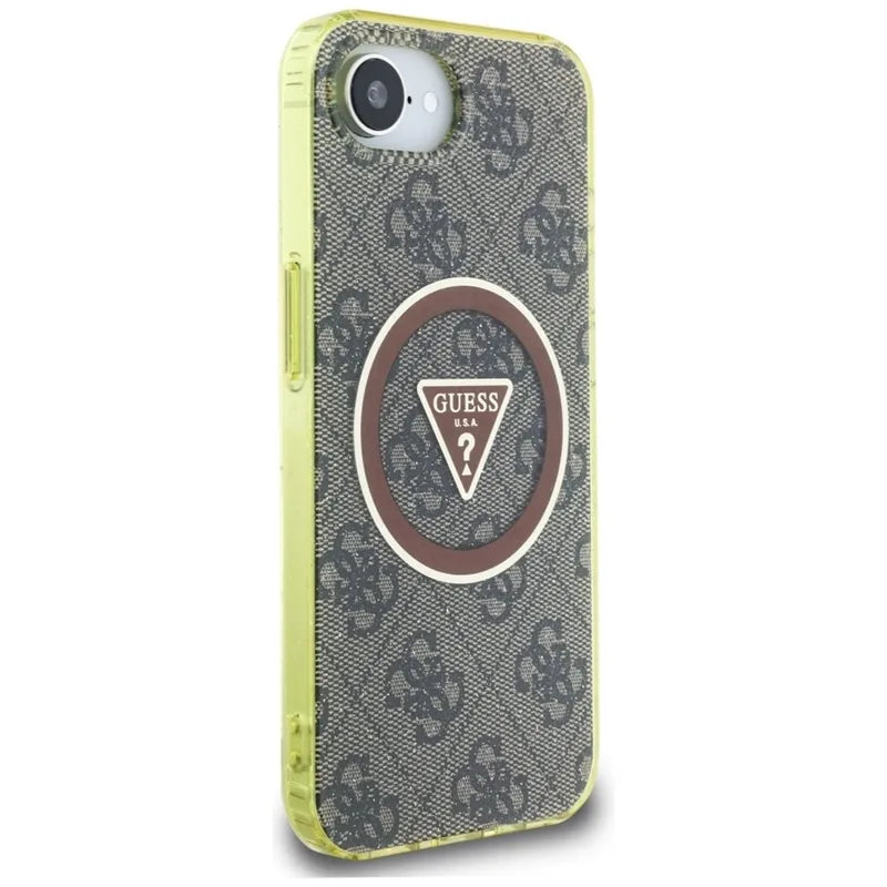 Guess IML Metal Glitter 4G Circle Triangle MagSafe – dėklas iPhone 16e (rudos spalvos)