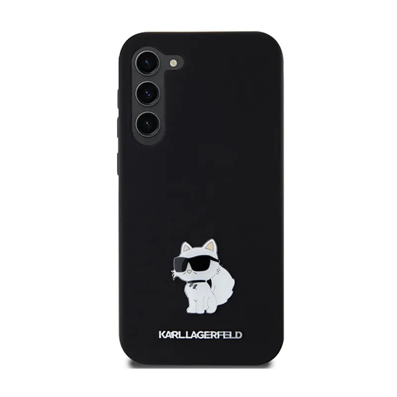 Karl Lagerfeld Silicone Choupette Metal Pin – dėklas Samsung Galaxy S24+ (juodas)