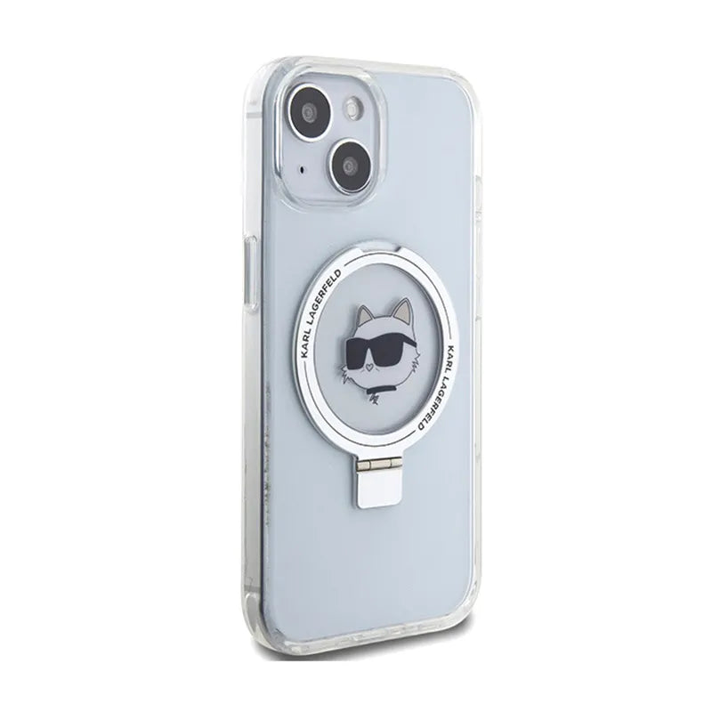 Karl Lagerfeld Ring Stand Choupette Head MagSafe – dėklas iPhone 15 telefonui (baltas)