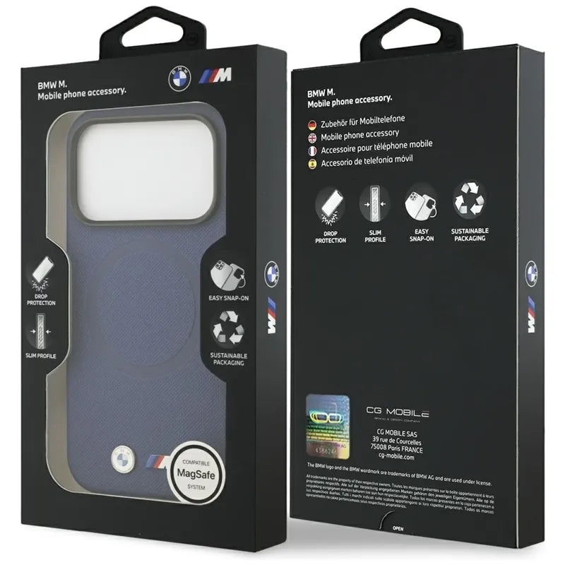 BMW M FW Metal Logo MagSafe – dėklas iPhone 17 Pro (tamsiai mėlynas)