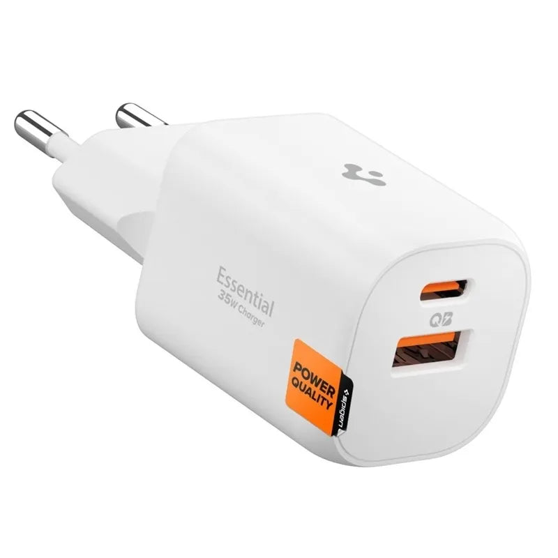 Spigen Essential EE352EU GaN Pro – USB-C + USB-A 35W sieninis įkroviklis (Baltas)