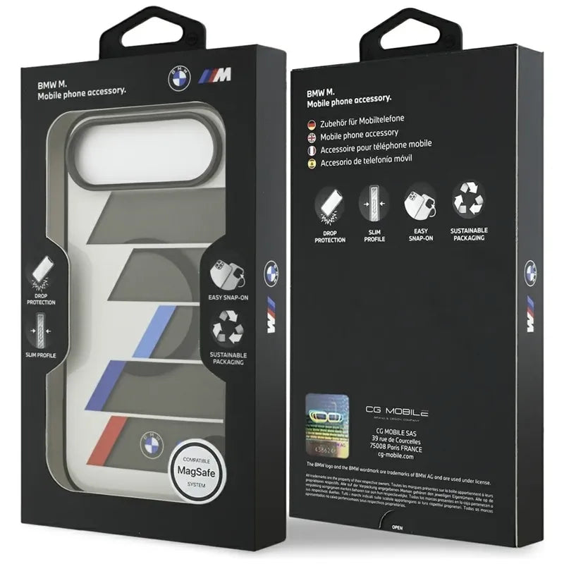 BMW M IML Metal Buttons Tricolor Lines MagSafe – dėklas iPhone Air (antracito spalvos)