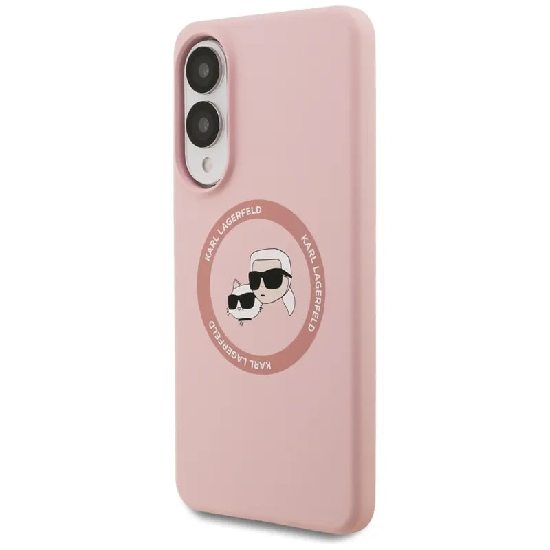 Karl Lagerfeld Silicone Double Heads And Circle MagSafe – dėklas Samsung Galaxy S25 Edge (rožinis)