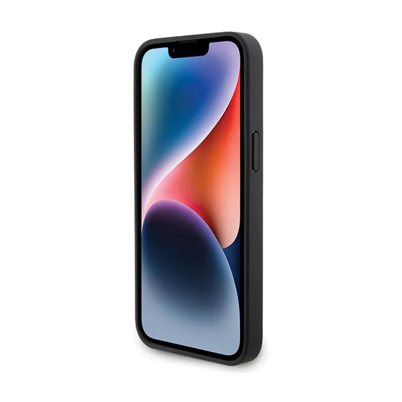 BMW Leather Carbon Blue Line – dėklas iPhone 15 Pro Max (juodas)
