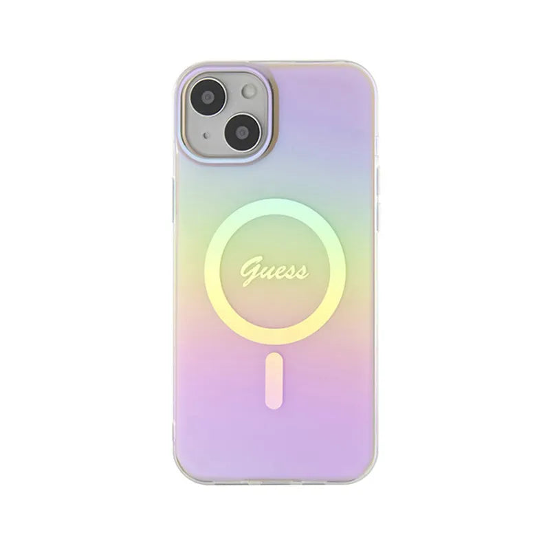 Guess IML Iridescent MagSafe – dėklas iPhone 15 Plus (rožinis)