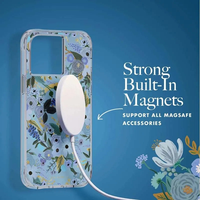 Rifle Paper Clear MagSafe - Dėklas „iPhone 14 Pro Max“ telefonui (Garden Party Blue)