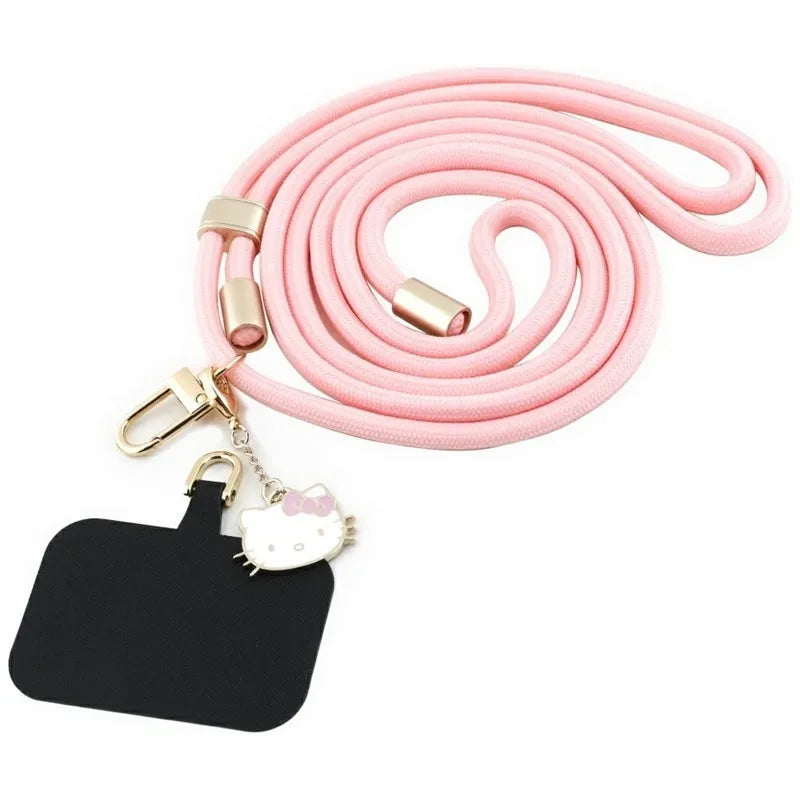 Hello Kitty Patch & Kitty Head Charm – universalus telefono dirželis / virvelė (rožinė)