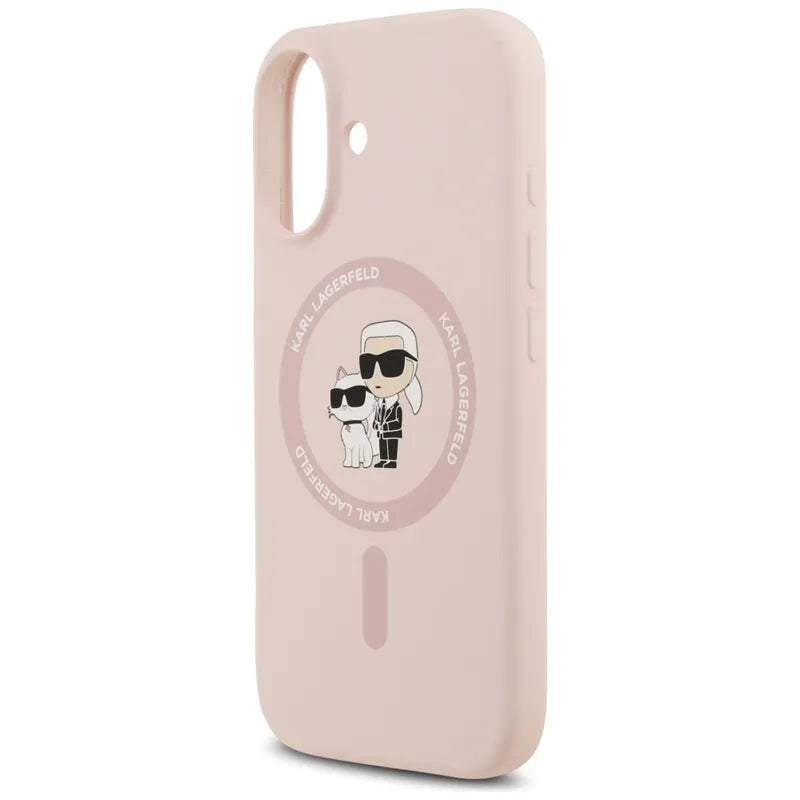 Karl Lagerfeld Silicone Karl & Choupette Ring MagSafe – dėklas iPhone 17 (rožinis)