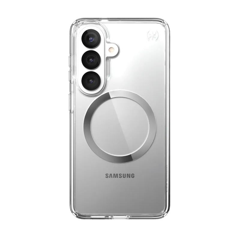 Speck Presidio Perfect-Clear Magnet – Samsung Galaxy S26 MagSafe dėklas (skaidrus/sidabrinis)