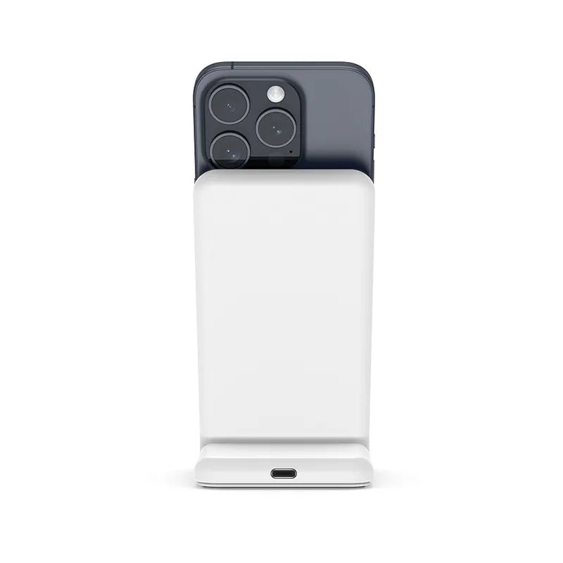 Crong MagSpot Stand – 2-in-1 belaidis įkroviklis su „MagSafe“, skirtas „iPhone“ ir „AirPods“ (baltas)