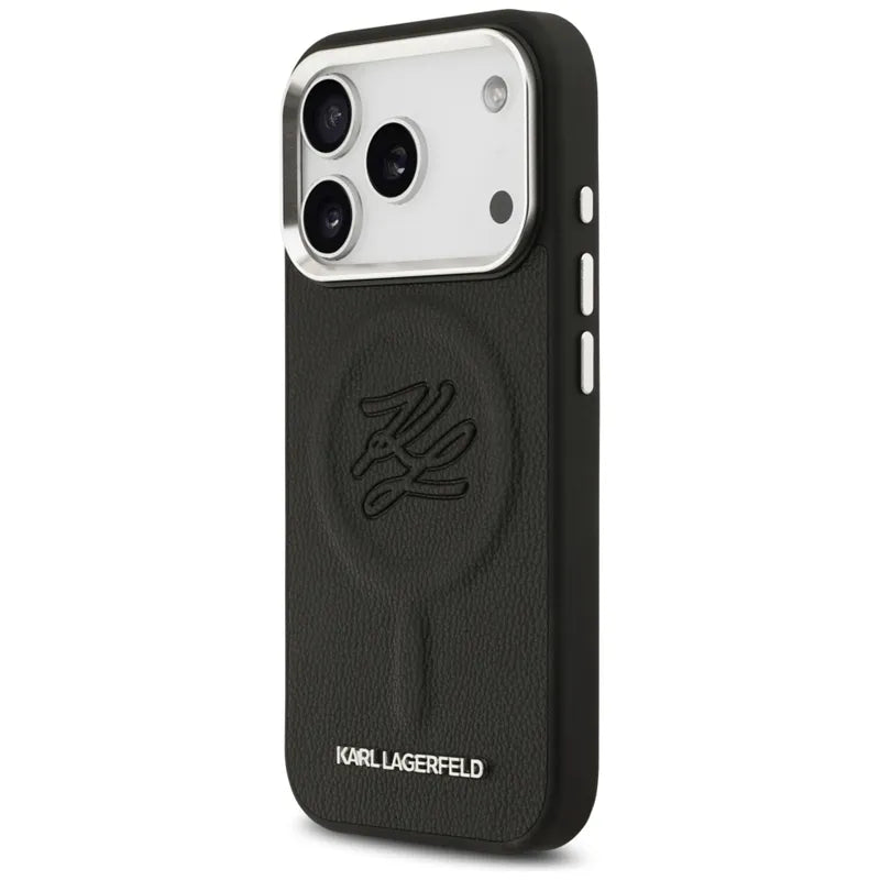 Karl Lagerfeld Initial & Metal Logo MagSafe – dėklas, skirtas iPhone 17 Pro (juodas)