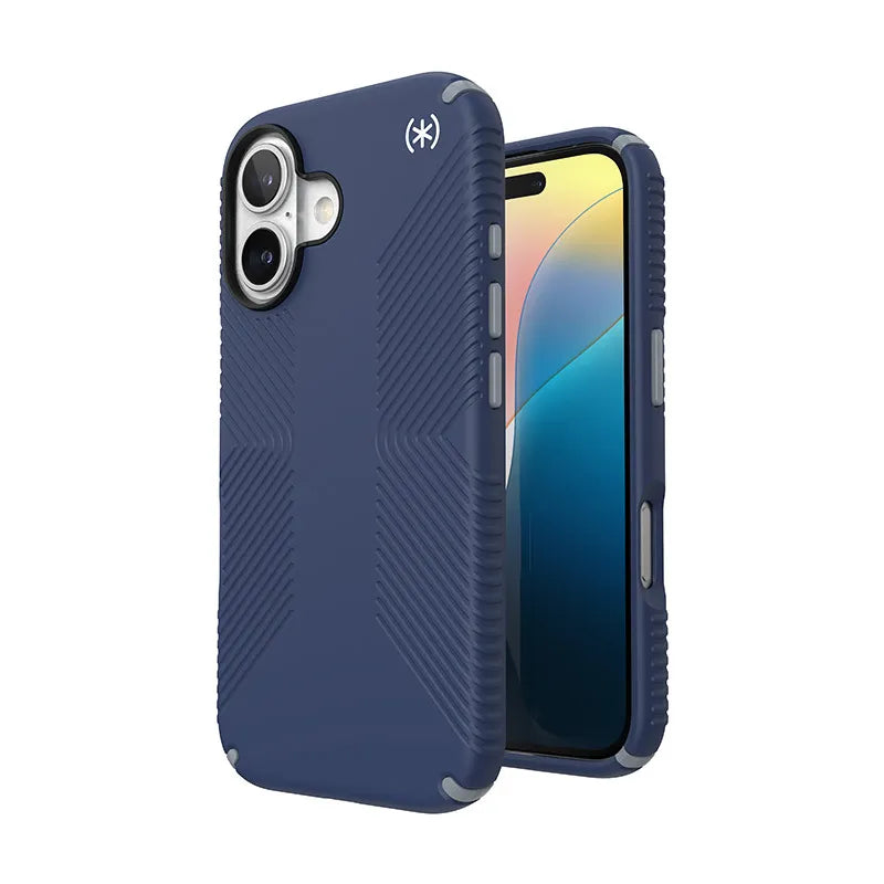 Speck Presidio2 Grip – dėklas iPhone 16 (Coastal Blue / Dust Gray / White)