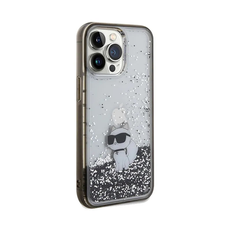 Karl Lagerfeld Liquid Glitter Choupette – dėklas iPhone 13 Pro (skaidrus)