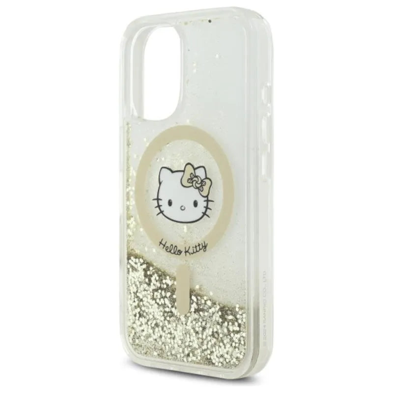 Hello Kitty Liquid Glitter Fever MagSafe – Dėklas iPhone 16 (baltas/auksinis)